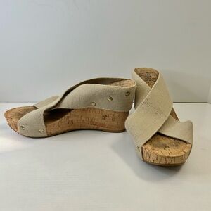Lucky Brand Miller Cork Platform Wedge Elastic Cross Strap Studded Sandals 7.5